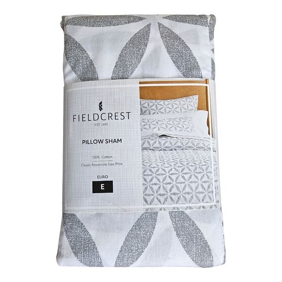 NEW Fieldcrest Geo Euro Pillow Sham in Gray/White (Size: 26" x 26") - Picture 4 of 8